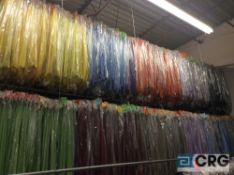 Lot of (112) 108 inch x 156 inch assorted polyester and poly/cotton tableclothes as follows:  (7)