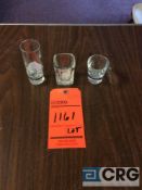 Lot of assorted glasses including (372) 2.5 oz. cordial shot stem glasses, (1152) 2 oz. square