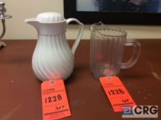 Lot of pitchers including (65) insulated plastic pitchers and (43) 60 oz plastic pitchers