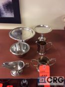Lot of asst serving items including (18) silver plate sugar bowls, (16) silver plate creamers, (