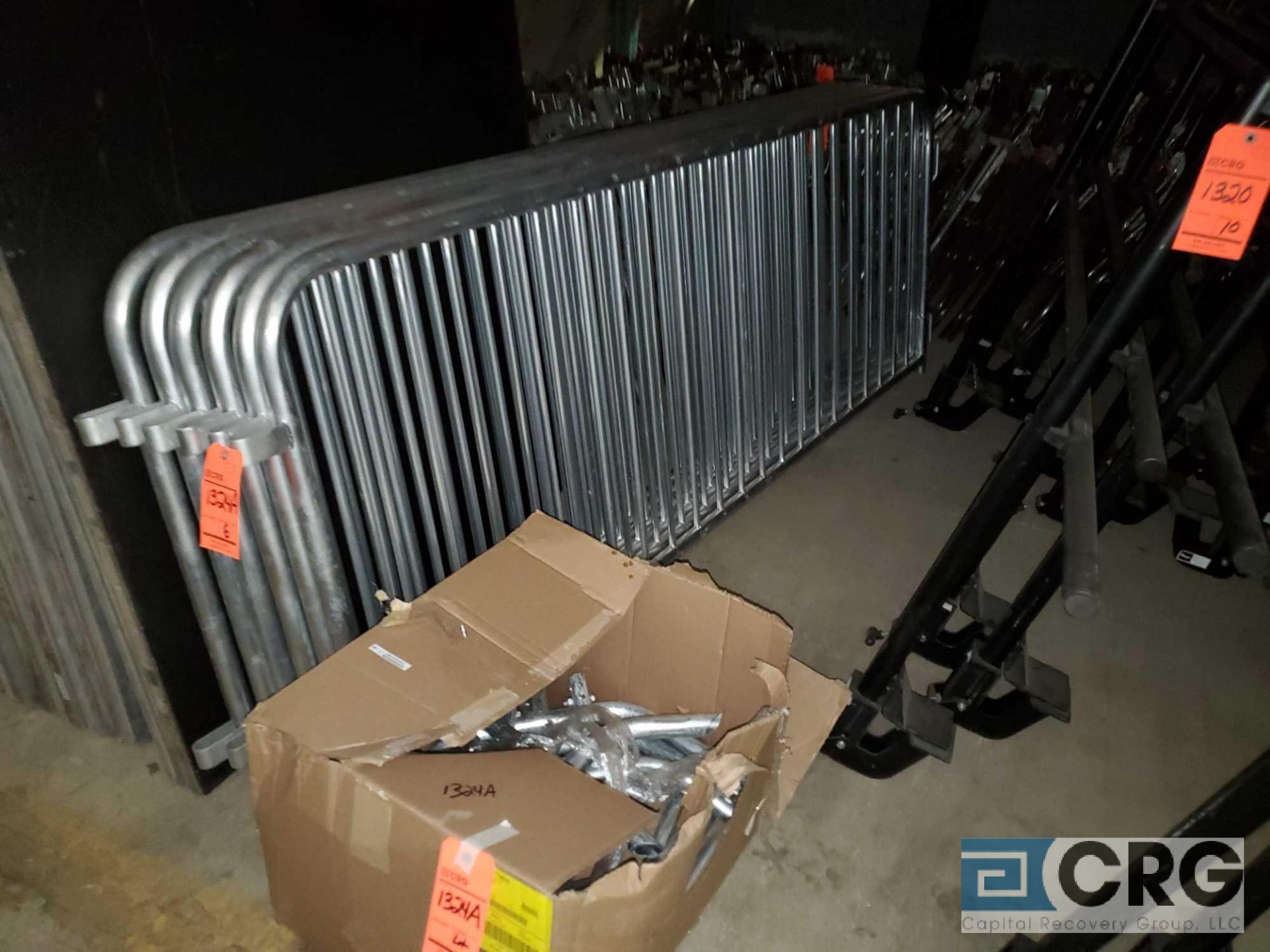 Lot consists of (6) 8 ft sections of aluminum crowd control barriers with accessories - Image 2 of 3