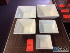 Lot of assorted solid white square asian flaro bowls including (45) 12 in. bowls, (23) 10 in. bowls,