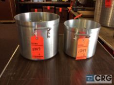 Lot of assorted cooking pots including (4) 20 qt 12 in. diameter 11 in. high, and (2) 12 qt 10 in.