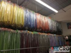Lot of (28) 102 in. round assorted polyester and poly/cotton table clothes as follows:  (17)