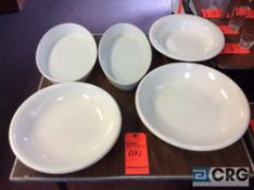 Lot of assorted solid white bowls including (15) 15 in. ceramic round bowls, and (5) 16 in. oval