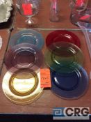 Lot of assorted 12 in. glass plates including (44) turquoise, (46) plum, (45) amber, (8) red, (8)