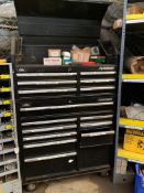(2) Husky rolling multi-drawer chest on chest tool boxes with assorted parts and tools