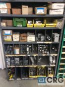 Lot of asst electrical function boxes and connectors with shelving