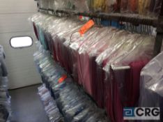 Lot of (150 +/-) asst 60 X 120 inch table cloths including (20) teal, (13) peach, (12) lemon, (13)