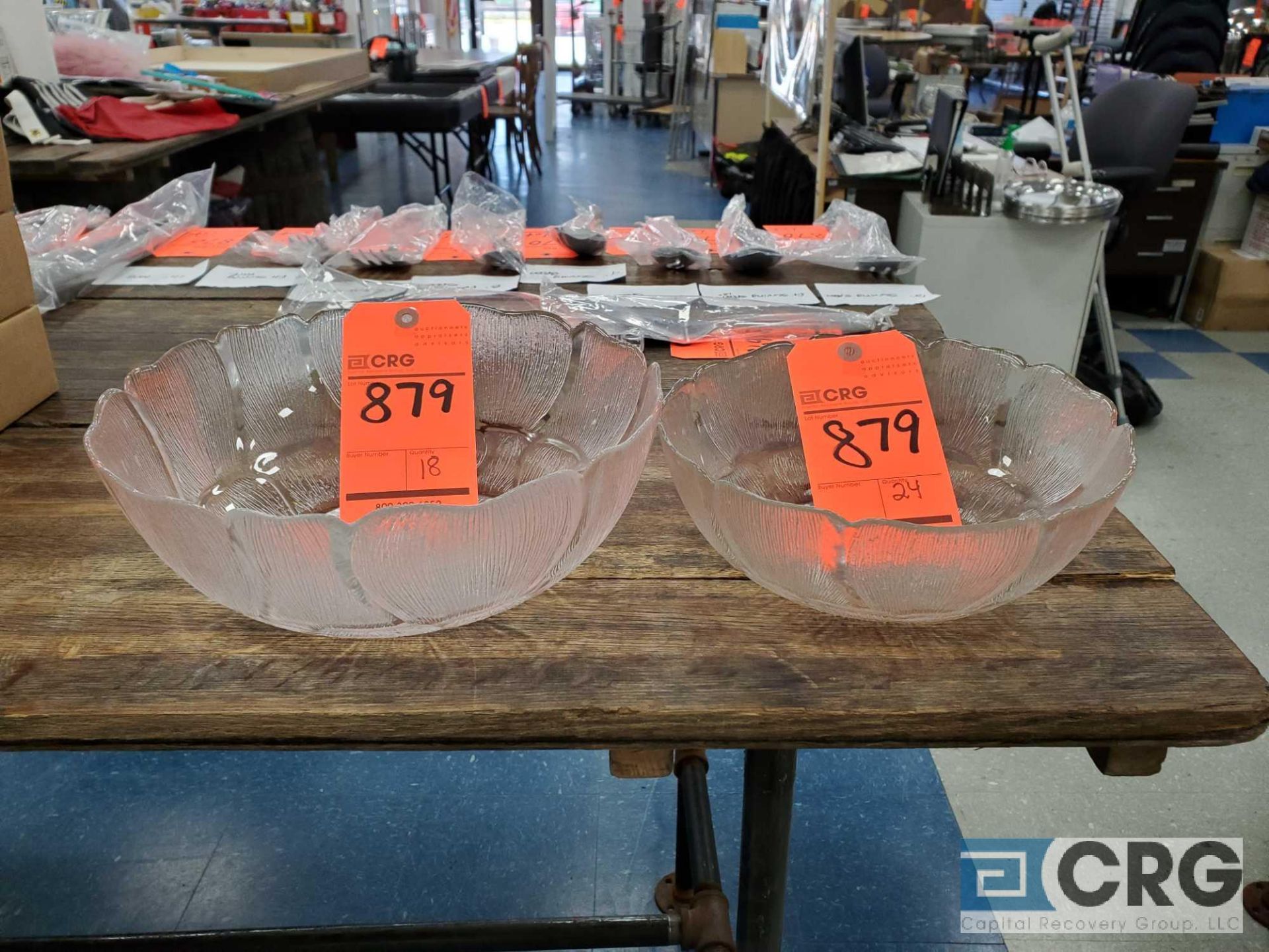 Lot of (18) 10 1/2 in. glass salad bowls, (24) 9 in. glass salad bowls