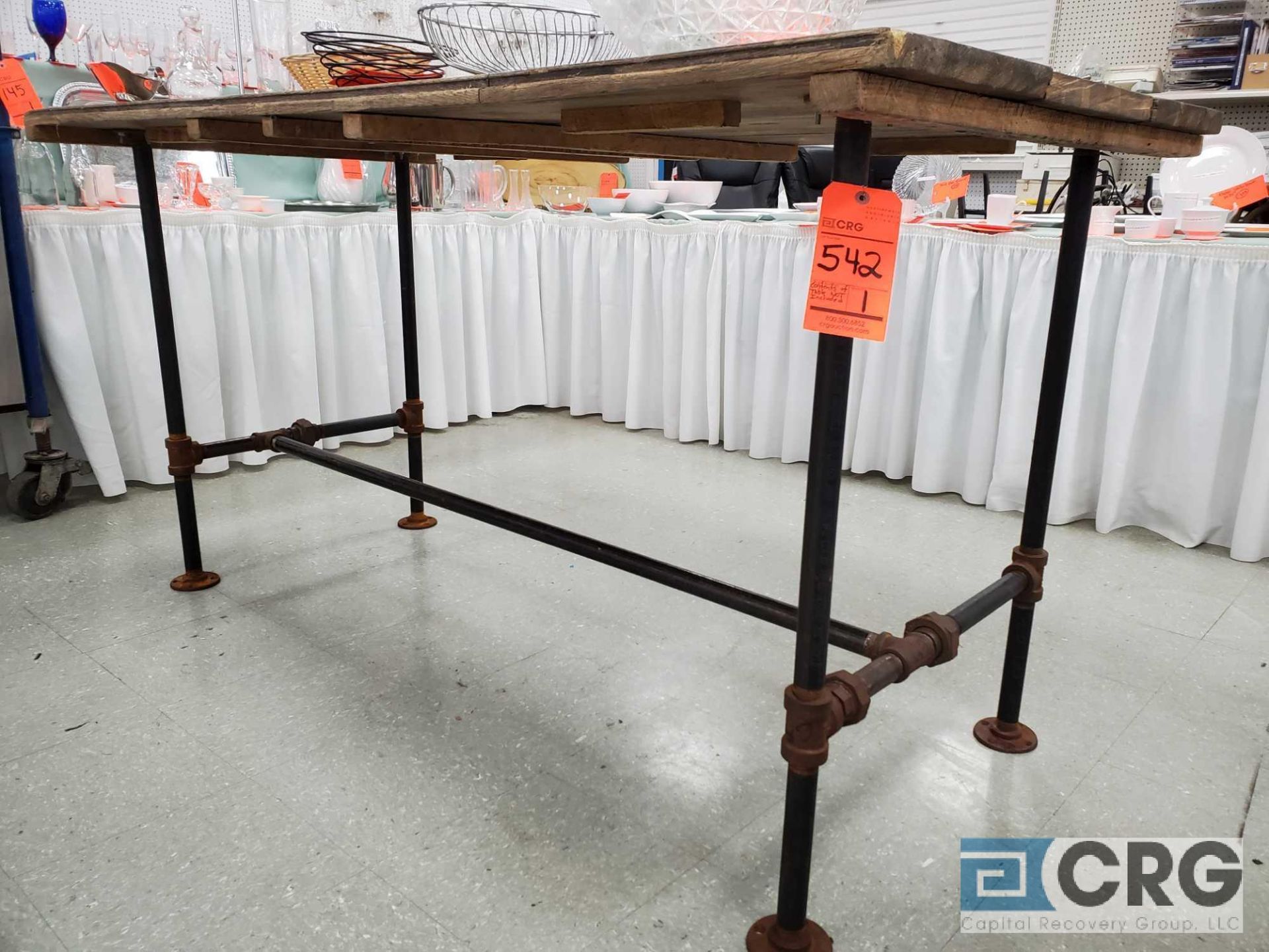 6' table, iron leg, (contents not included)