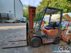 Toyota 42-5PG15 LP forklift, 2800# cap., 4960 hours, 3-stage mast (SHORT MAST), approx 180 inch lift