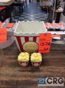 Lot of (9) ceramic popcorn holders with popcorn salt shakers