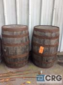 Lot consists of (1) table 36 in. x 8’ and (2) wine barrels