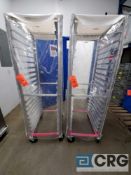 Lot of (2) 20 sheet pan bakers rack with clear plastic covers