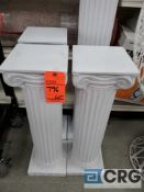 Lot of assorted pillars (4) 32 in., (2) 72 in., (2) white wishing wells, (10) small white bird