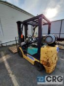 Komatsu LP forklift, 4500# cap., 5776 hours, ROPS, solid tires, 3 stage mast, 188 inch lift