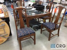 Ethan Allen glass/wood dining room table and (6) chairs with (2) leaf extensions