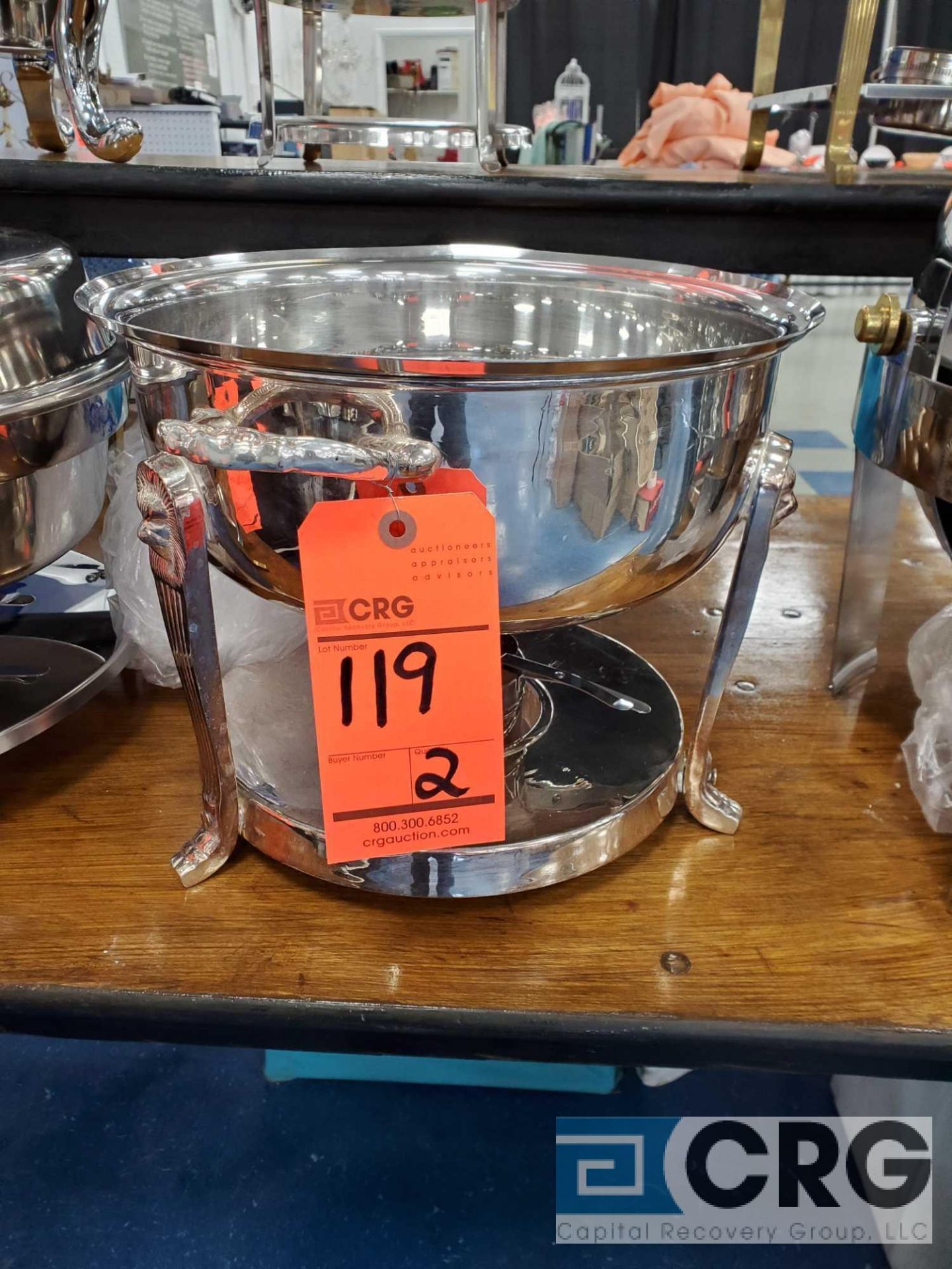 Lot of (2) 8 Qt round silver plated chafing dish, 12 in. diameter