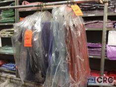 Lot of (14) 90 inch round sheer purple table cloths and (8) asst colors 90 X 90 inch table cloths