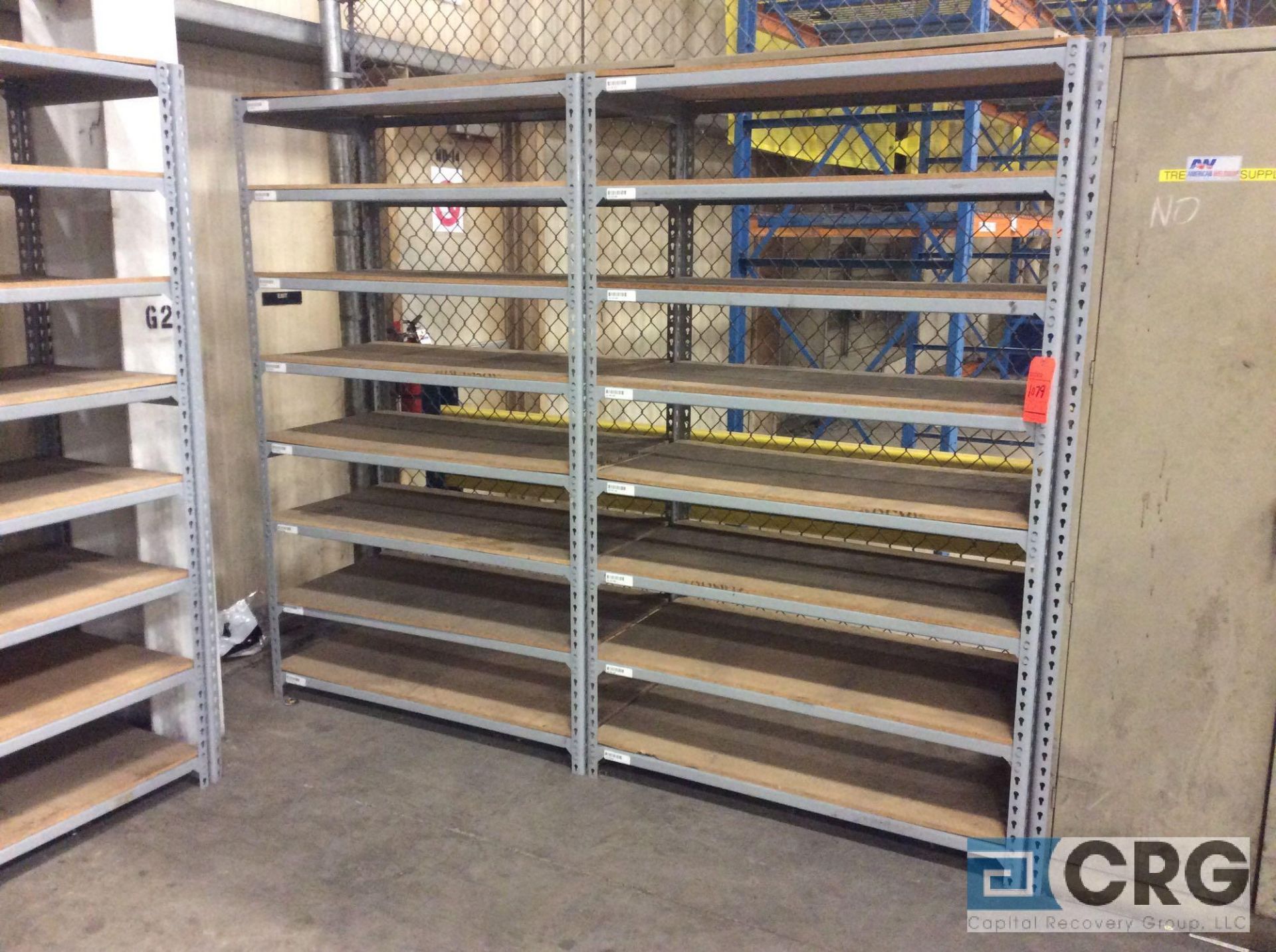 Lot of (7) sextions 6 foot X 24 inches deep adjustable metal shelving with wood shelves - Image 3 of 3