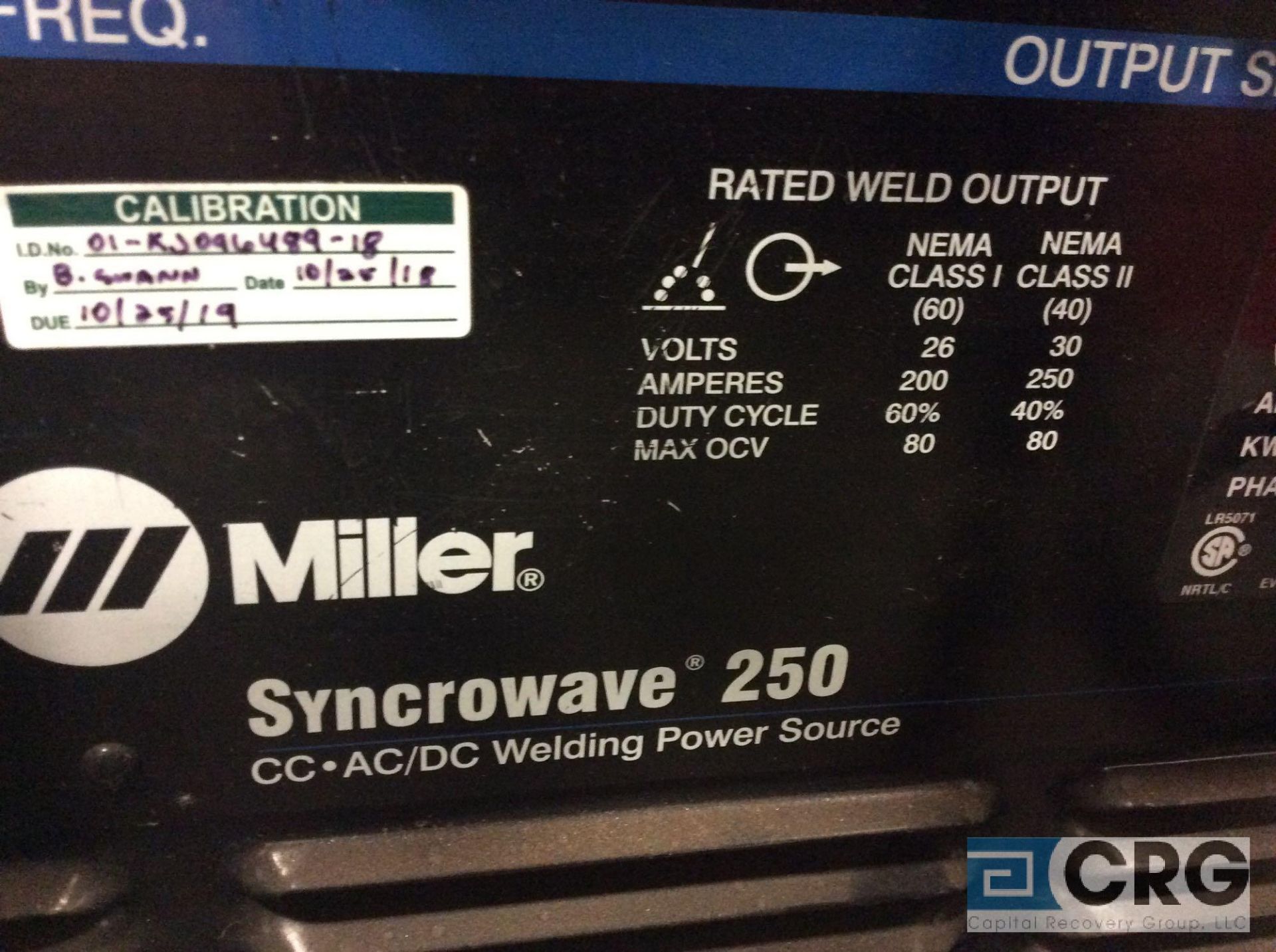 Miller SYNCROWAVE 250 CC-AC/DC welder, 80 max OCV, 3 phase, with chiller - Image 2 of 3