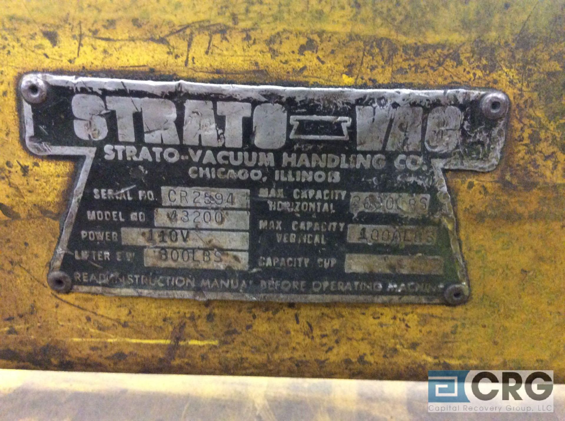 Strato Vac 3200 flat steel stock vacuum handler, 800 lb capacity - Image 2 of 2