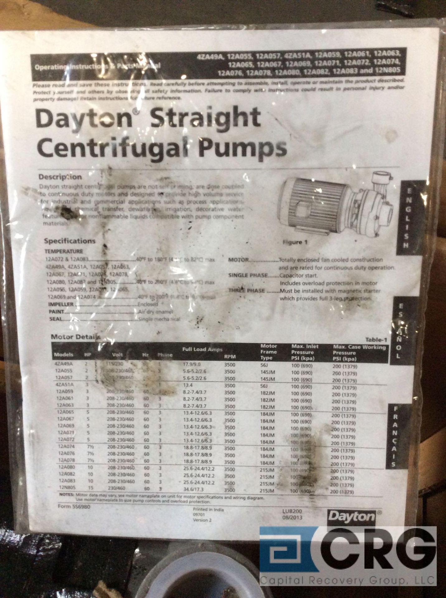 Dayton straight centrifugal pump, high efficiency motor CC124B, m/n LTBF23TCE, 2 hp, 3 phase, 3450 - Bild 3 aus 4