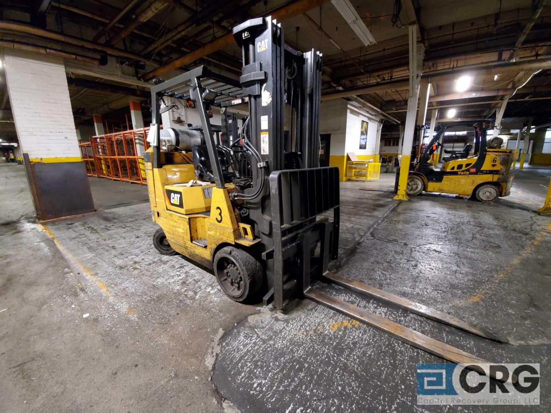 Caterpillar m/n GC40KS2 solid tire LP forklift, 7400 lb. capacity, 201 in. mast with side shift