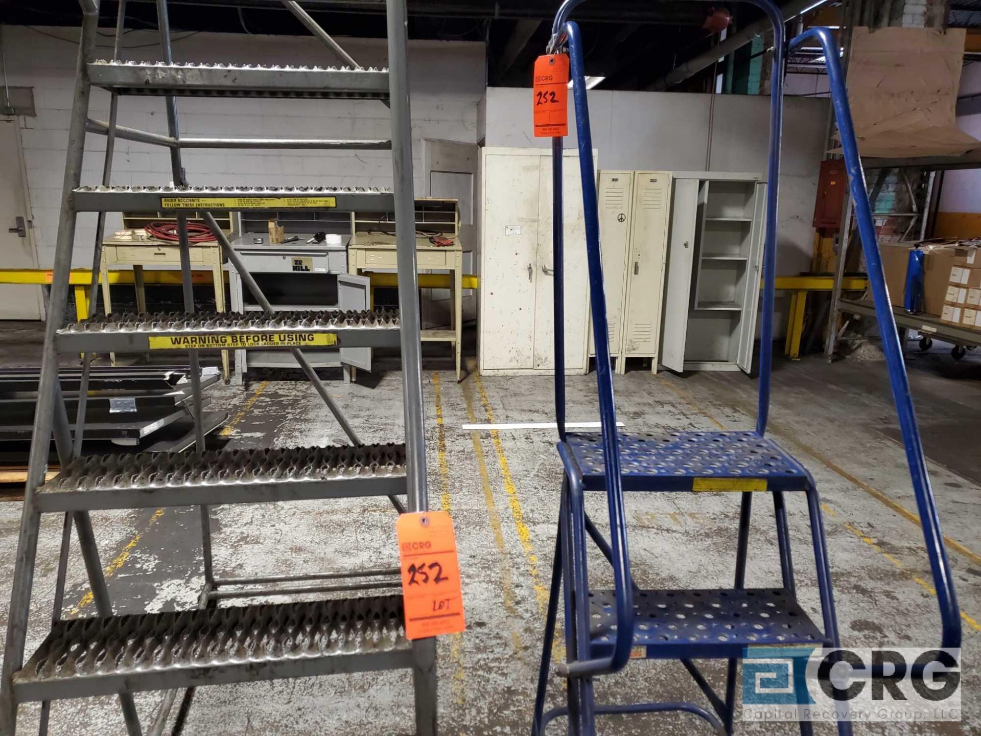 Lot of (3) assorted stock ladders including (1) 10- step, (1) 7- step (near annealing area, (1) 4- - Image 3 of 3