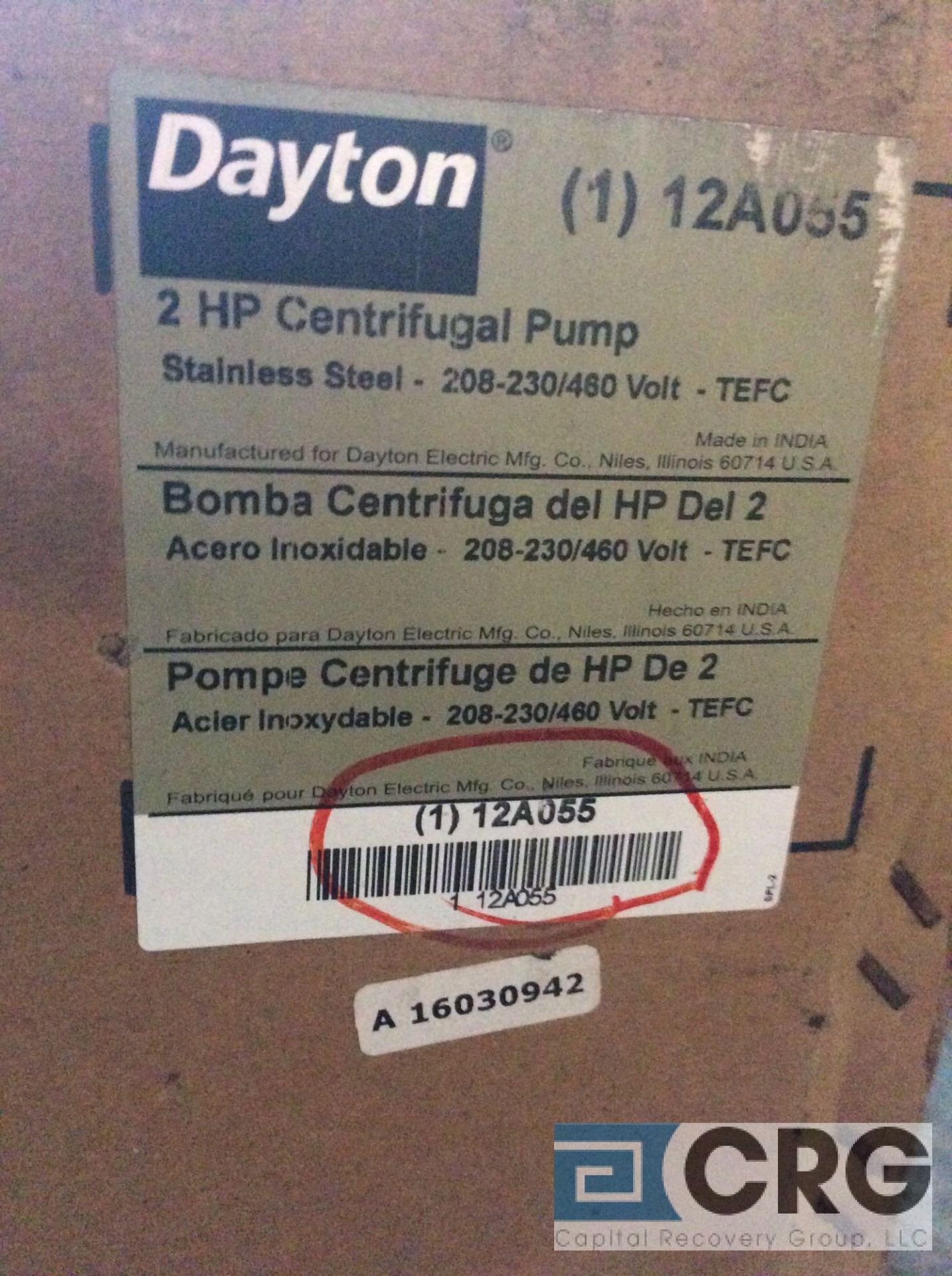 Dayton straight centrifugal pump, high efficiency motor CC124B, m/n LTBF23TCE, 2 hp, 3 phase, 3450 - Bild 4 aus 4