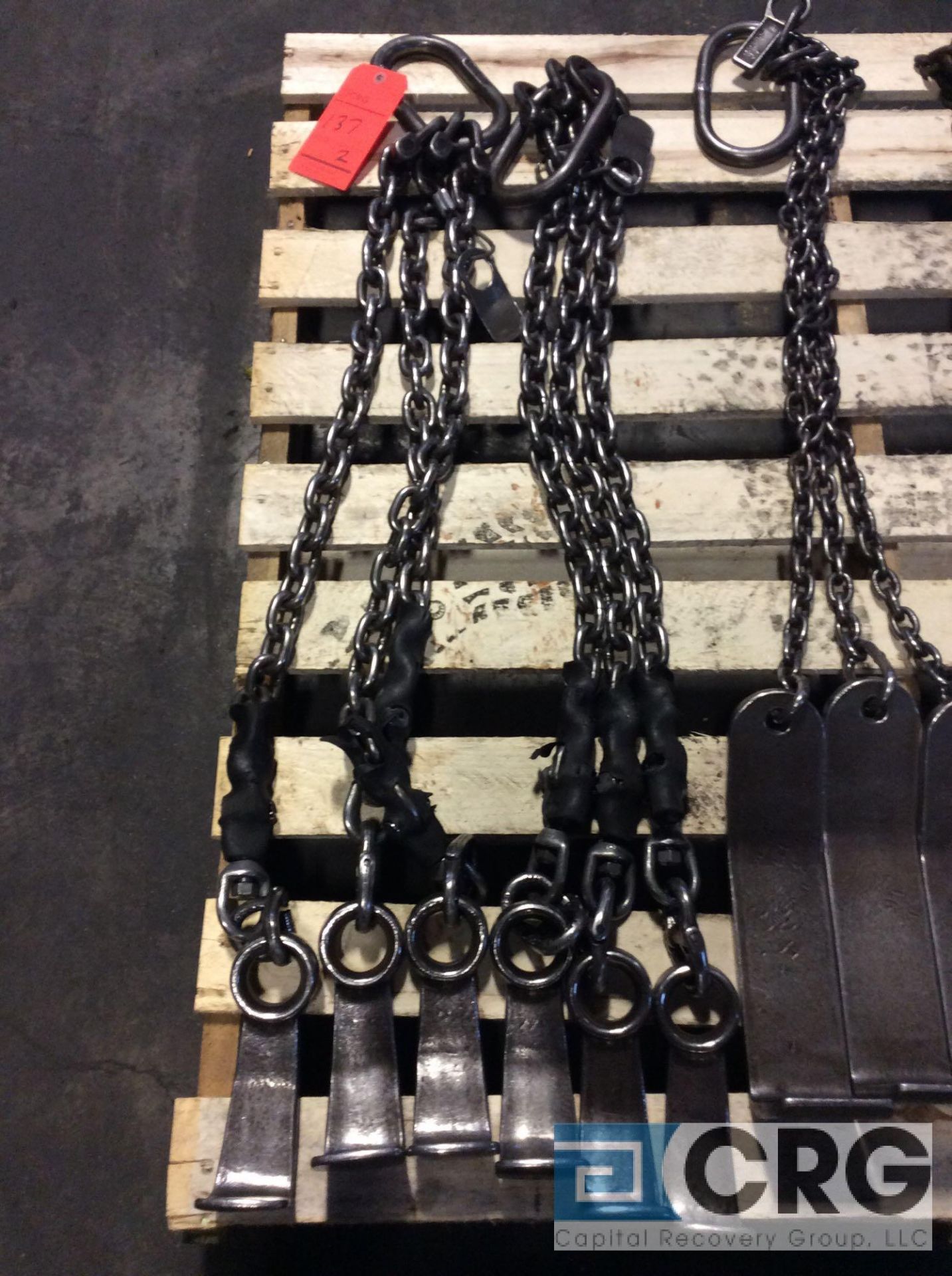 Lot of (2) assorted 3 leg chain slings with coil lifting hook, 4000 lb capacity