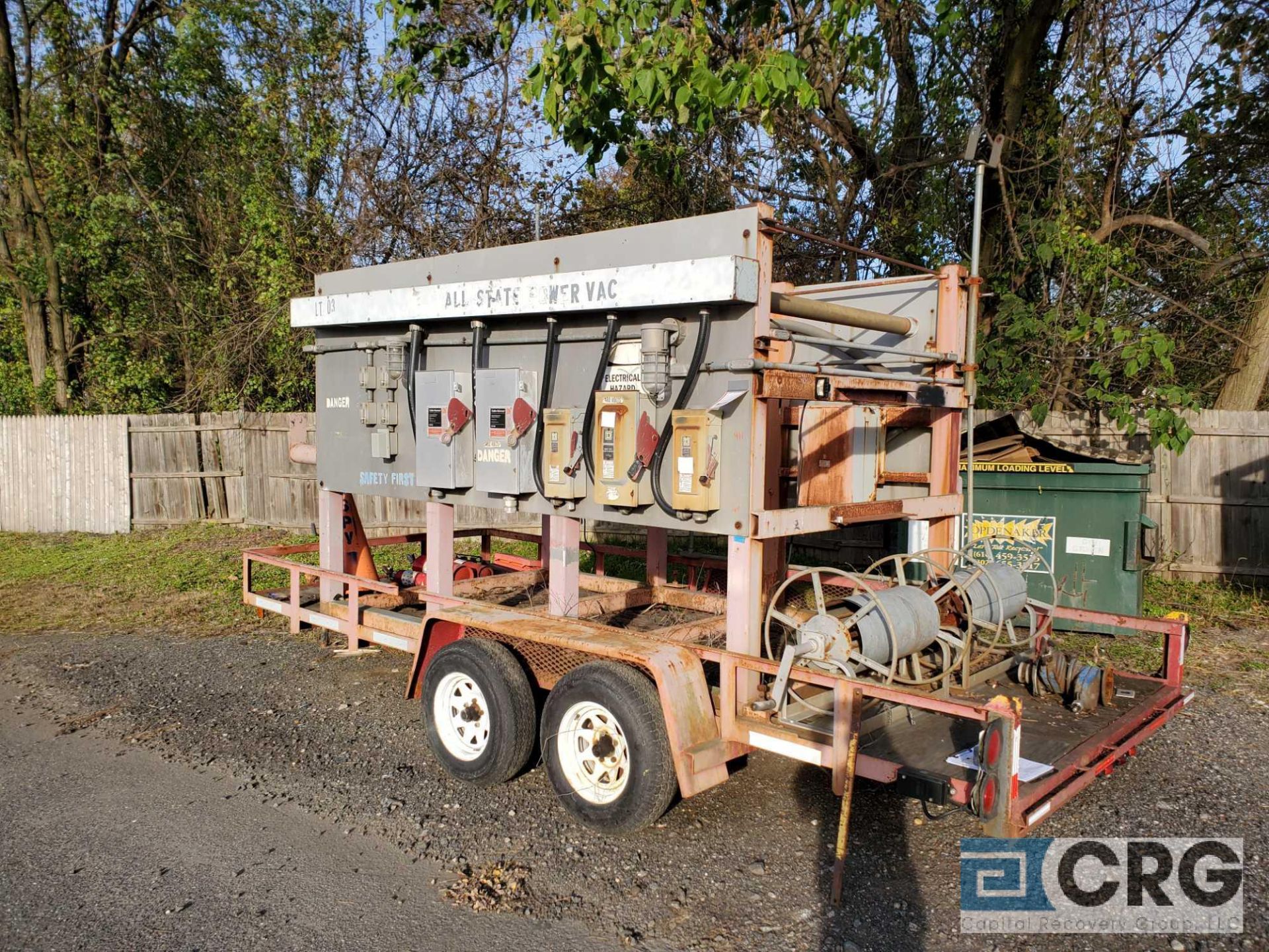 Portable cable/hose spooling cart, electric power hookups