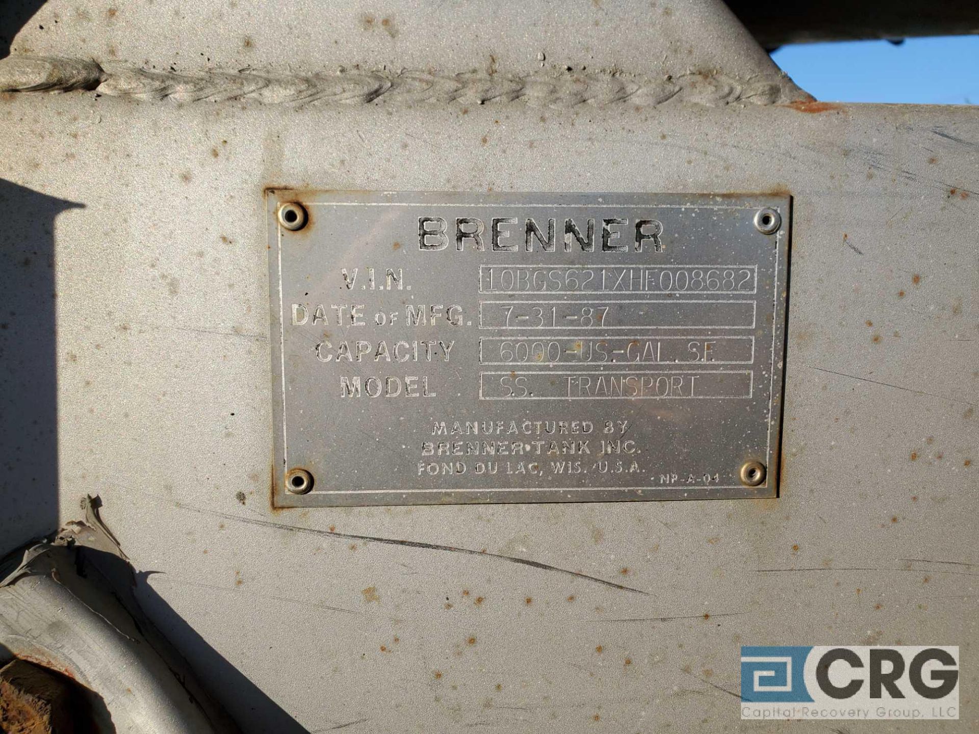 1987 Brenner T/A Vacuum water Tank Trailer - Image 7 of 10