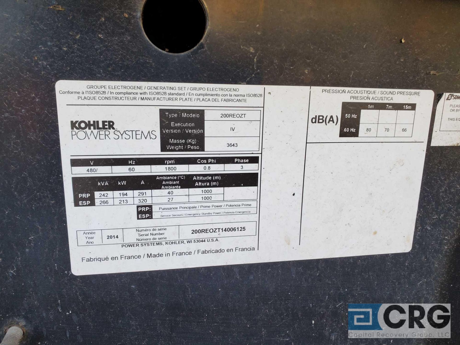 Kohler Power Systems 200 Generator, needs new motor, [located at 2527 Market St, Aston, PA 19014] - Image 4 of 6