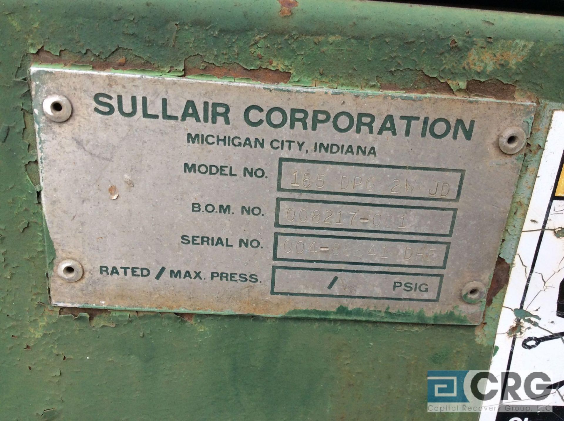 Sullivan 185-DPO-2W-JD tag-a-long 185CFM compressor, 3820 hours, s/n 004-88641-DHE - Image 3 of 4