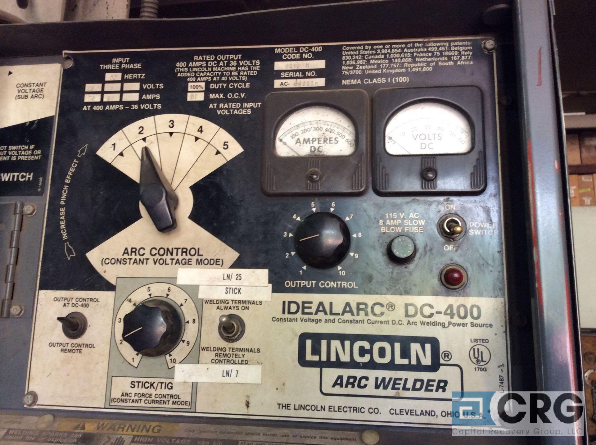 Lincoln IDEALARC DC400 arc welder (HARD WIRED AND MOUNTED ON BRACKETS) - Image 2 of 5