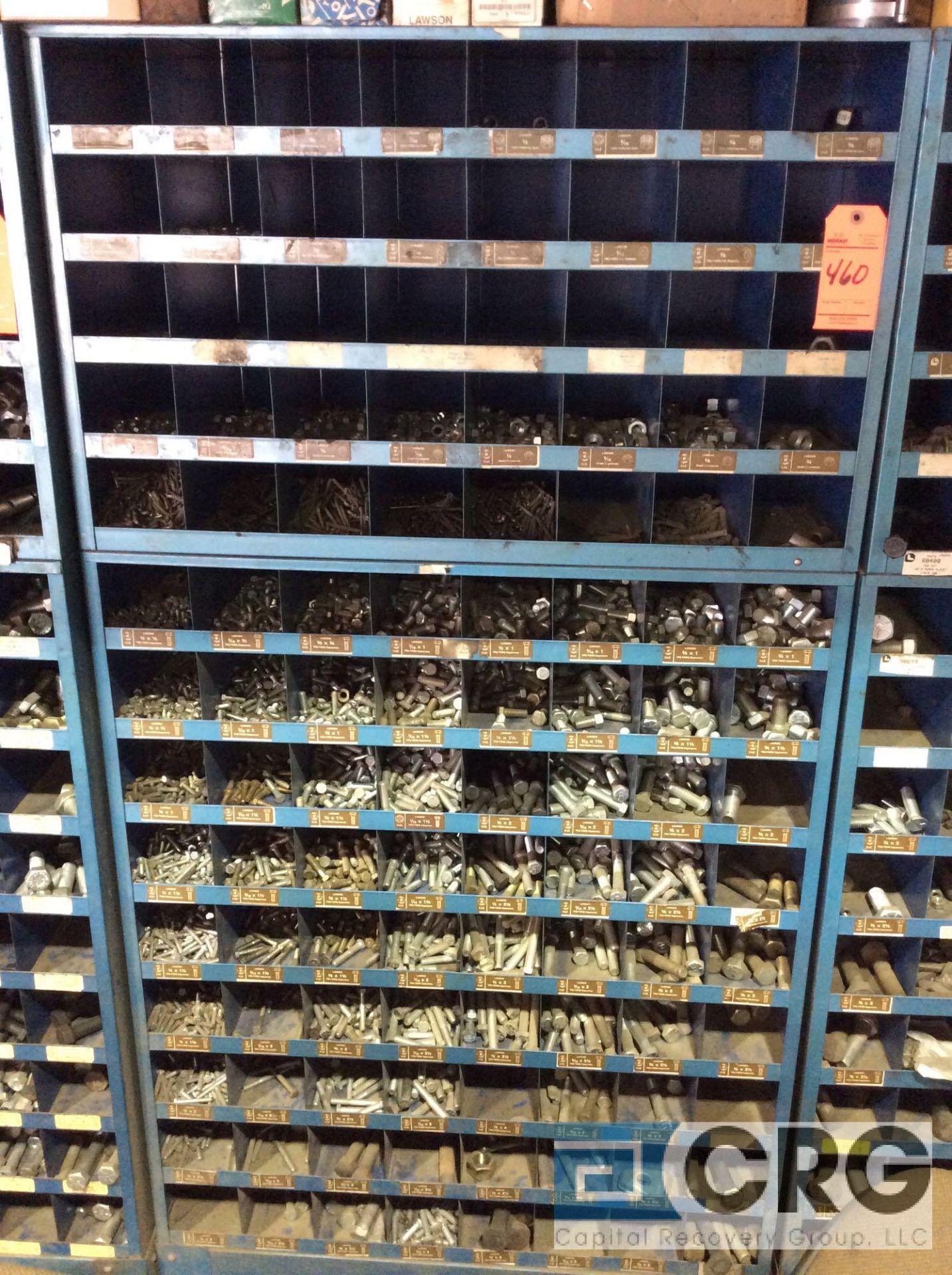 Lot of (4) sections of pigeon hole shelving with NUTS AND BOLTS contents - Image 2 of 4