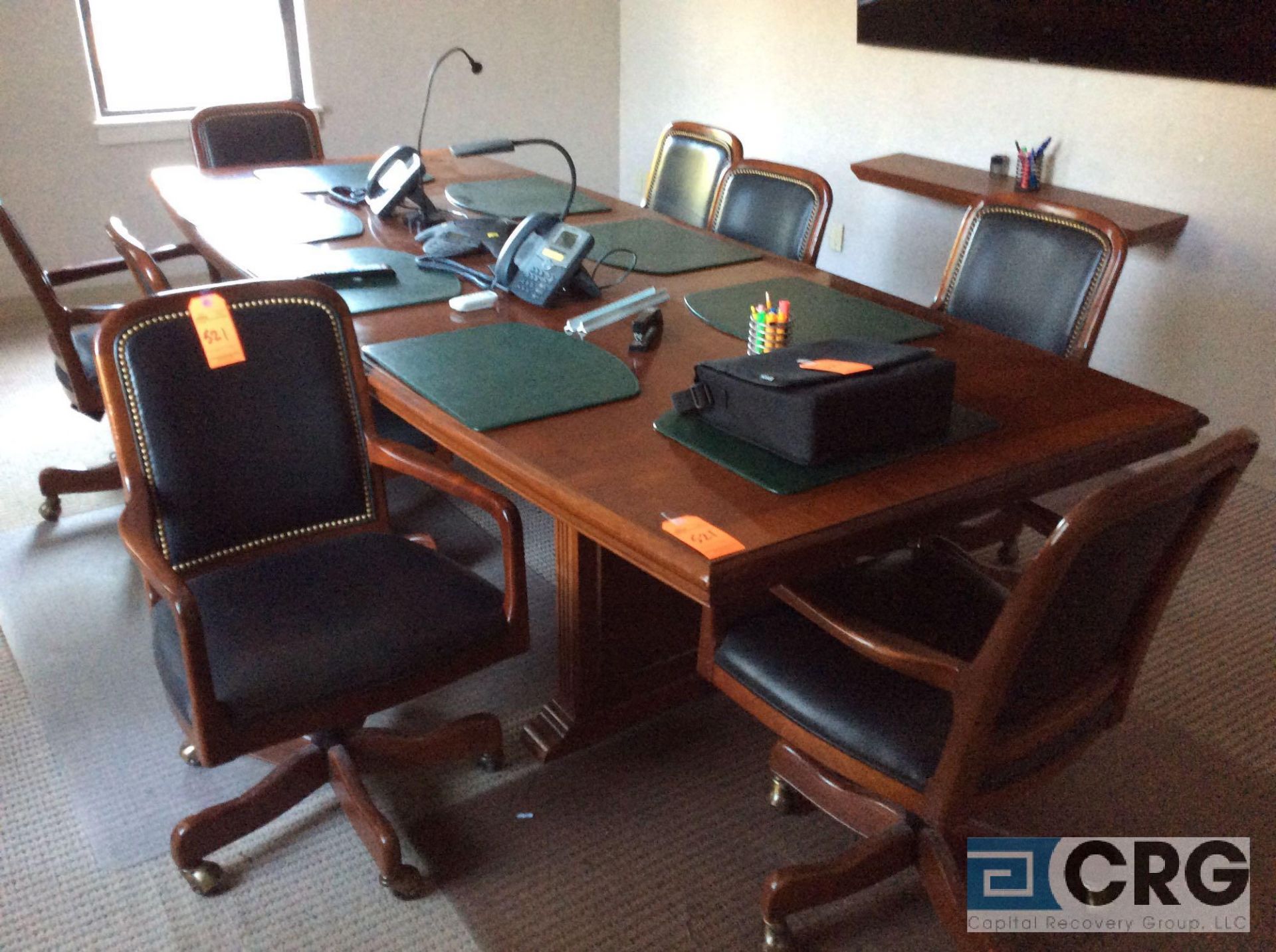 12 foot wood conference table with (8) wood executive chairs