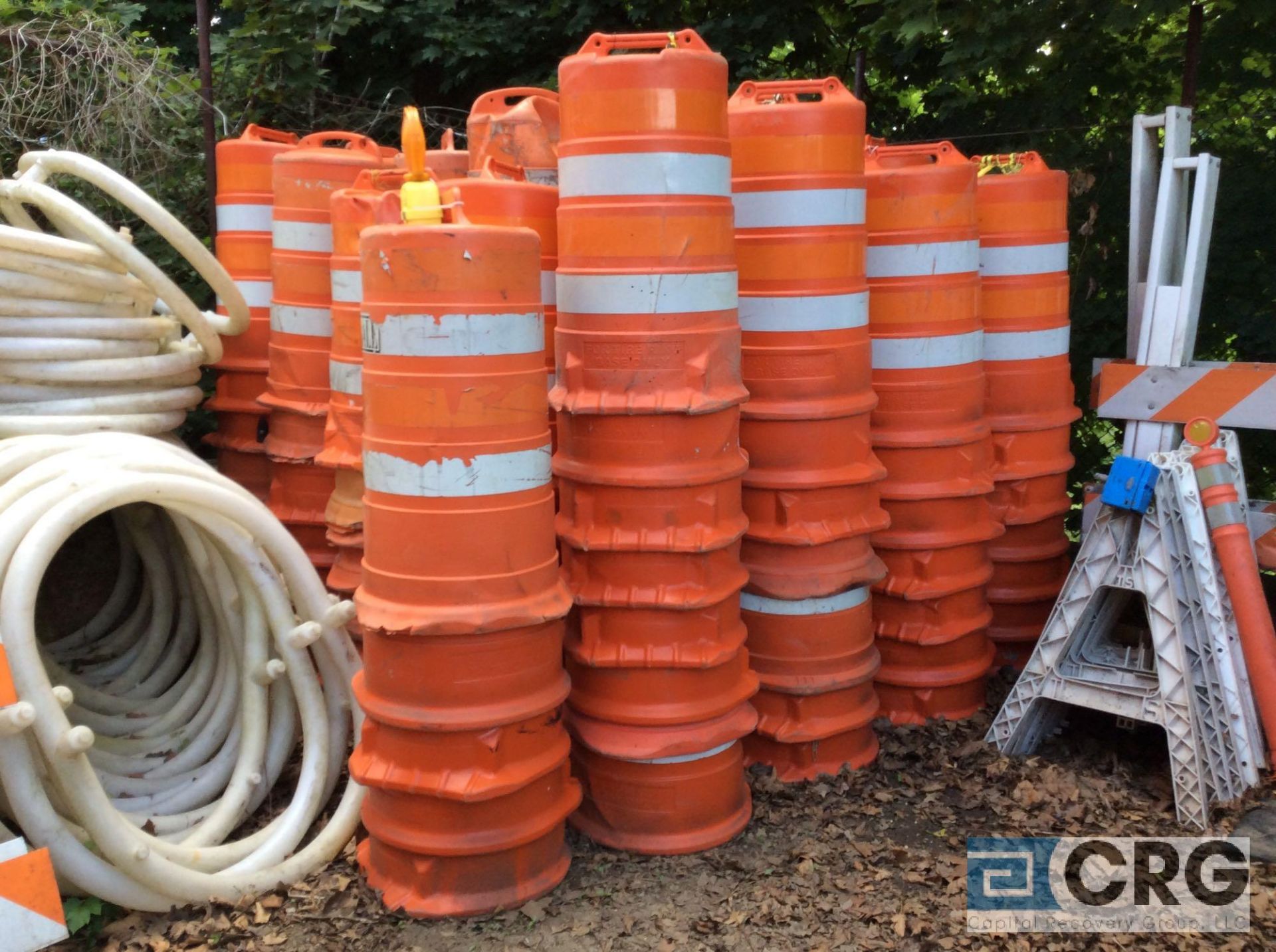 Lot of asst road construction barrels with ring weights. (BARRELS LOCATED IN 2 CONTAINERS STACKED ON - Image 3 of 3