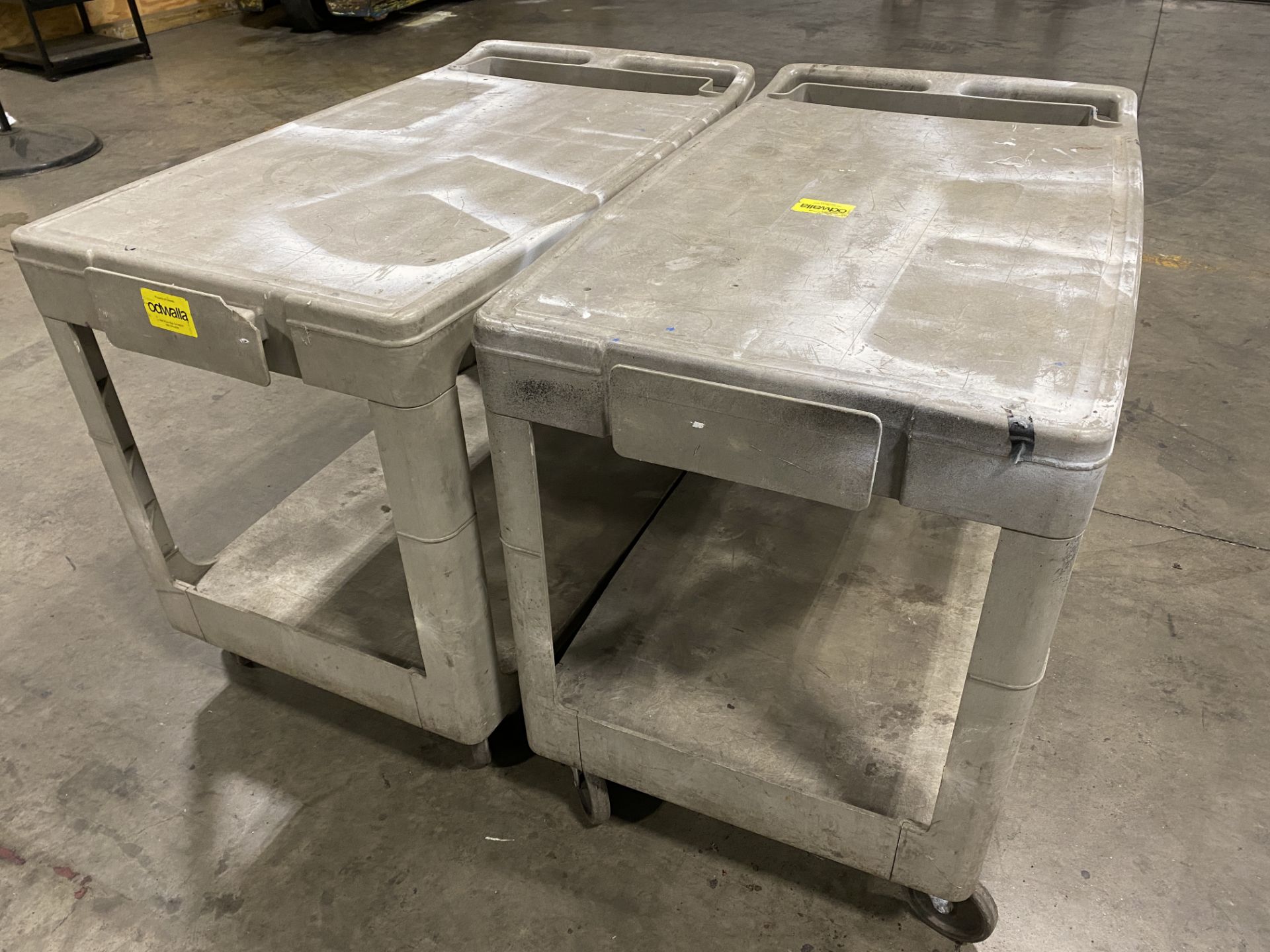 Lot of (2) Rubbermaid hard plastic rolling two-tier carts, 36" X 24" - Image 2 of 2