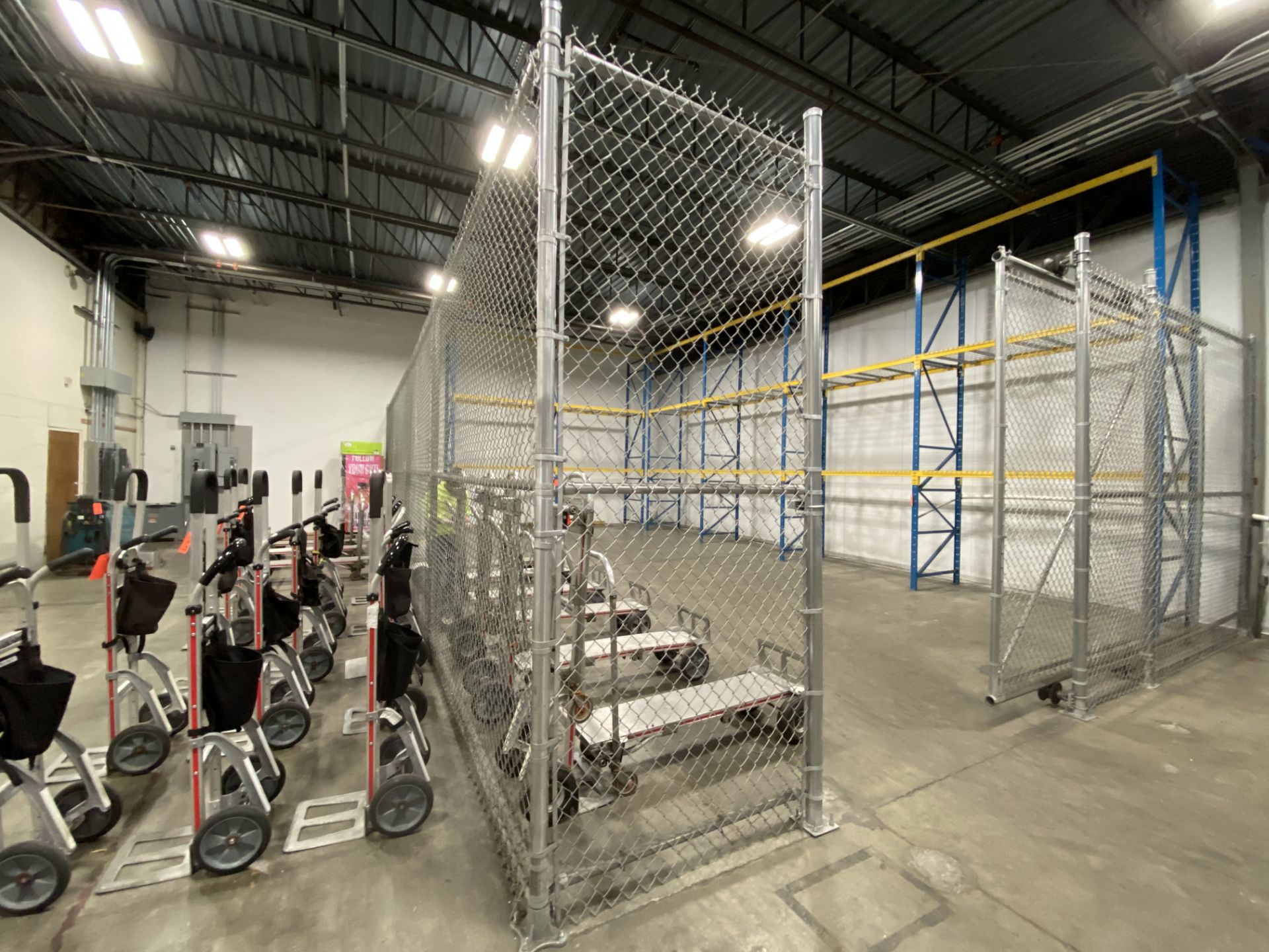 Lot of HD galvanized chain link safety/security cage including (5) 10' (l) X 10' (h) floor mounted