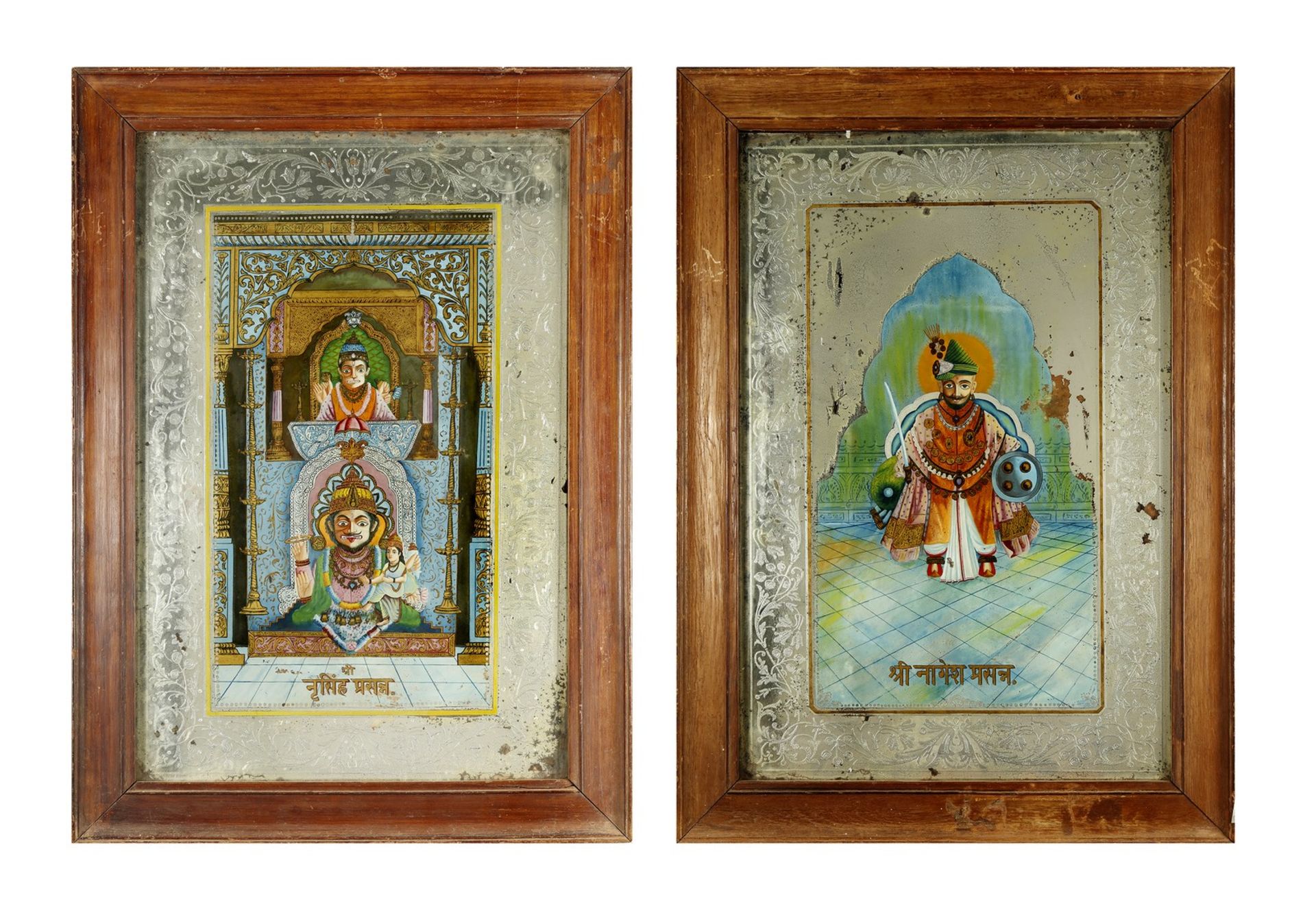 Arte Indiana A pair of paintings on mirror India, Goa, 19th century .