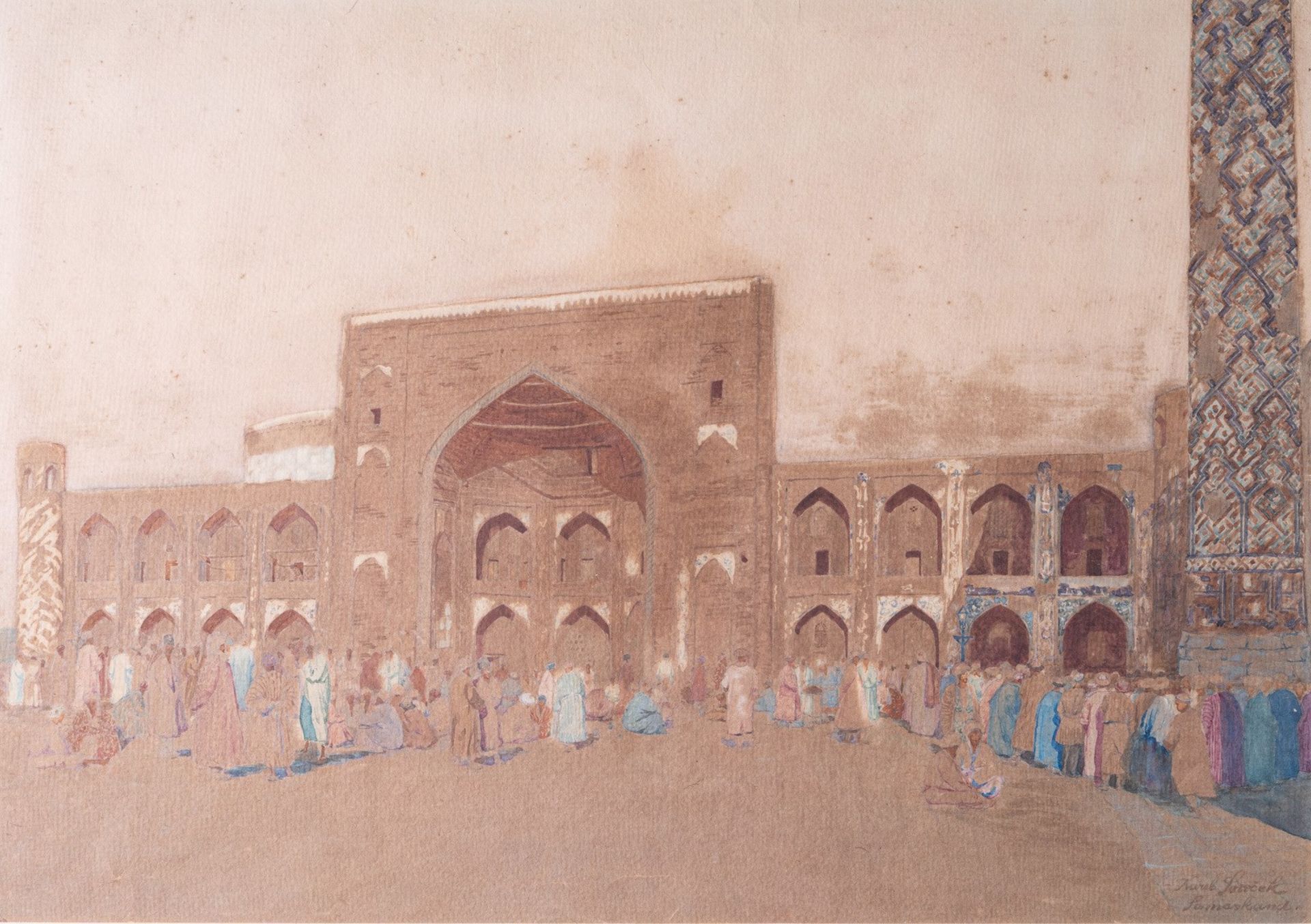 Arte Islamica Karel Soucek (Repubblica Ceca 1915-1982)View of Samarkand Watercolor on paper .