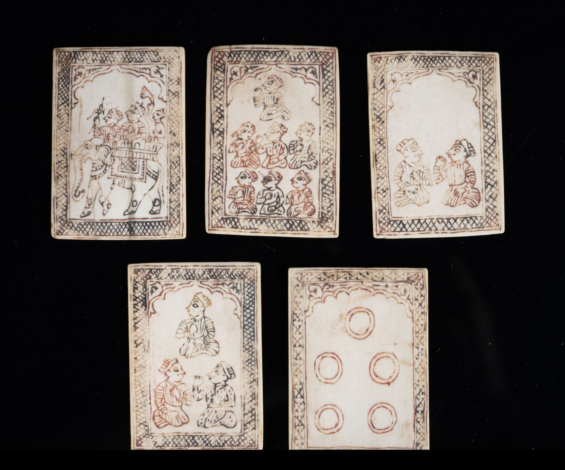 Arte Indiana Five ivory gaming cards India, 19th century .