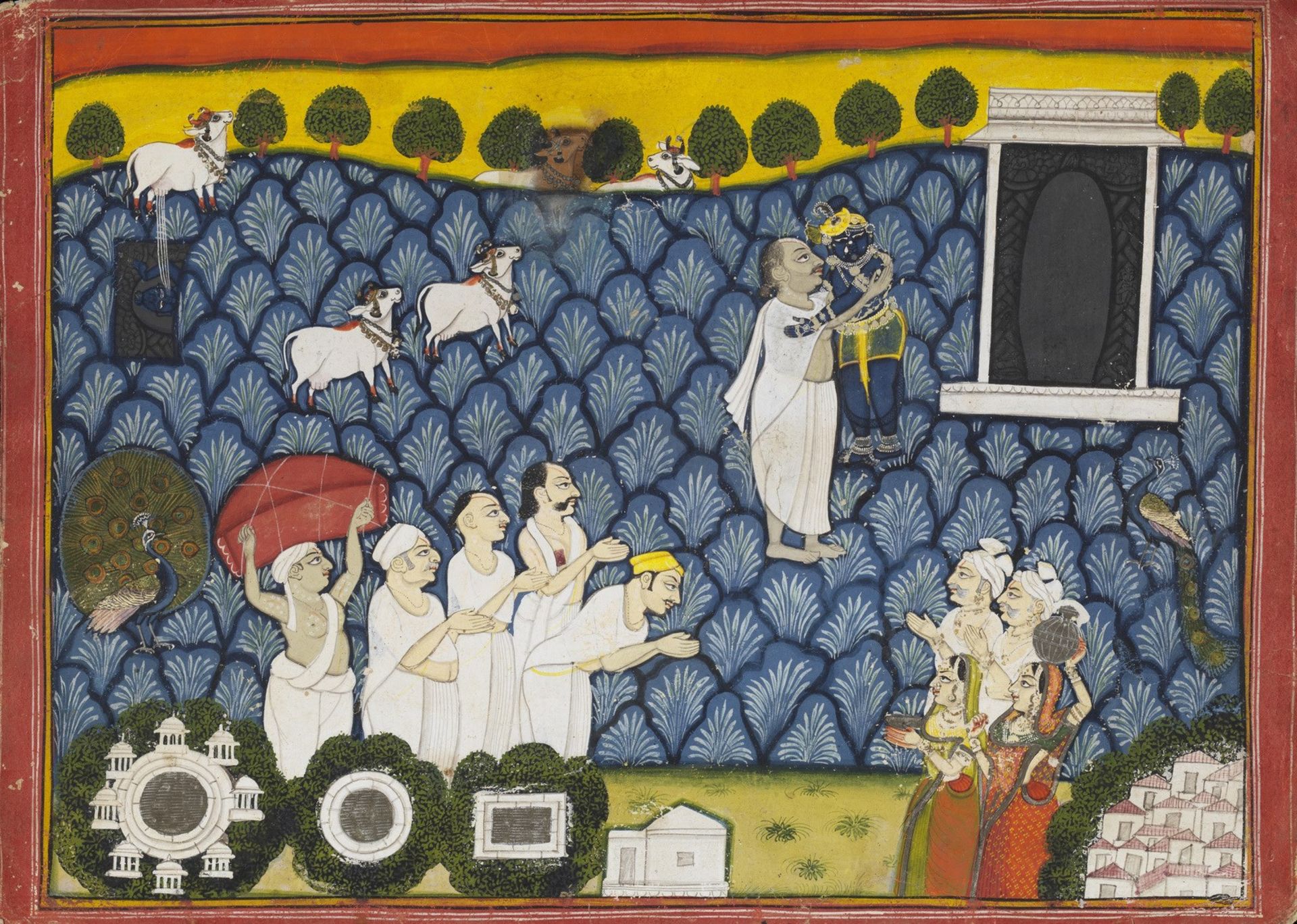 Arte Indiana A devotional scene with lord Krishna India, Central Rajasthan, 19th century .