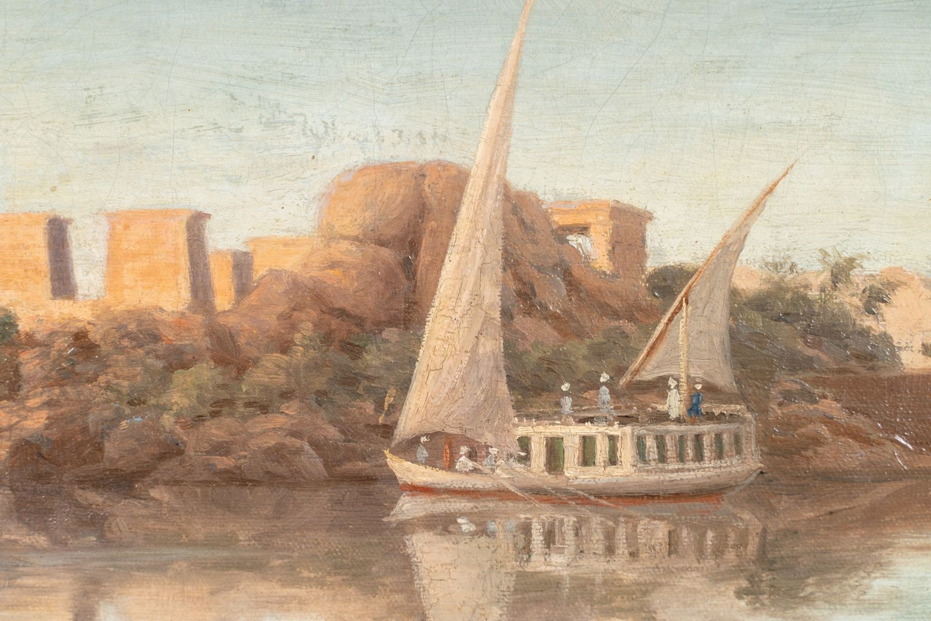 Arte Islamica View from the Nile Sigend Carstensen (?)Oil on canvas 19th century . - Bild 2 aus 3