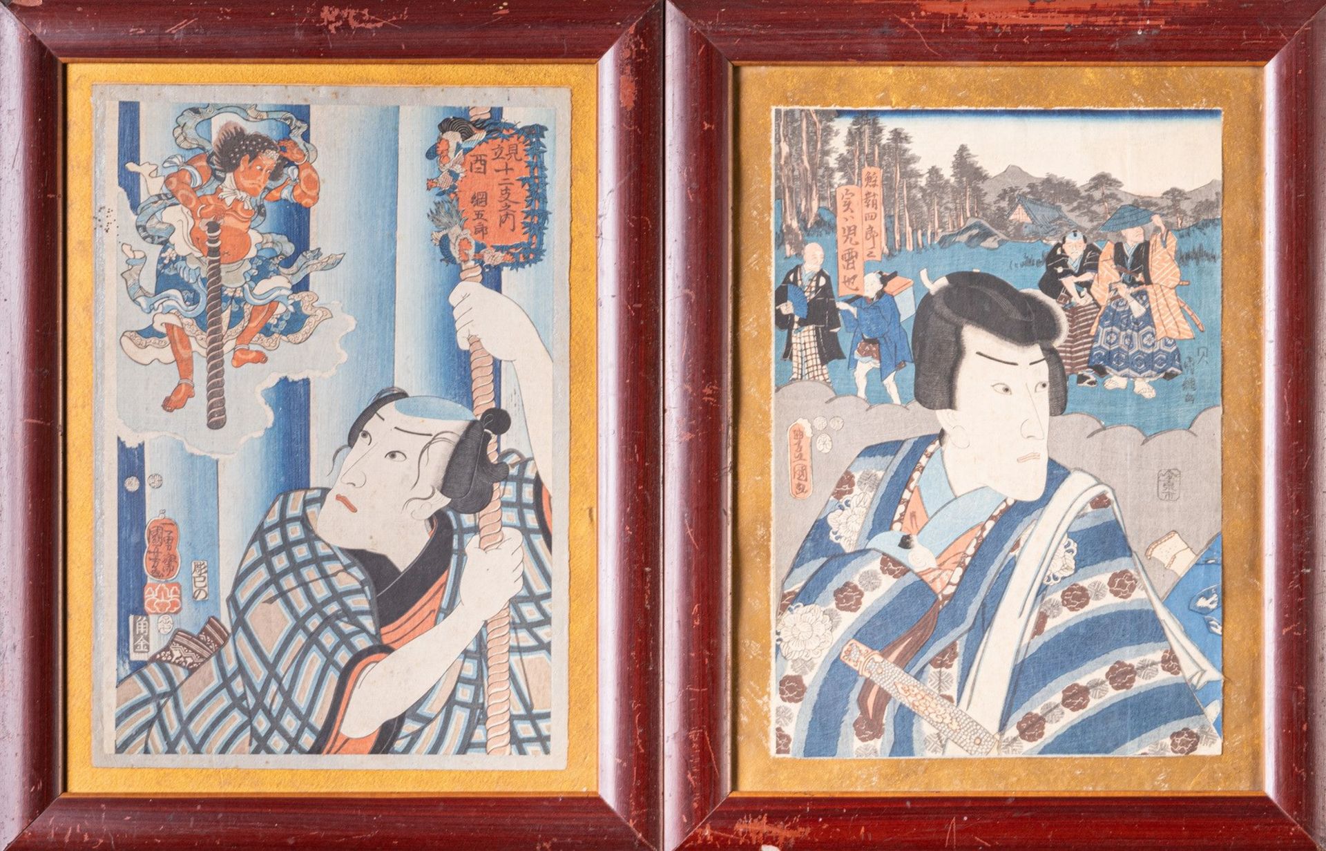 ARTE GIAPPONESE Two prints on paper depicting characters and cartouches with inscriptions Japan, 19