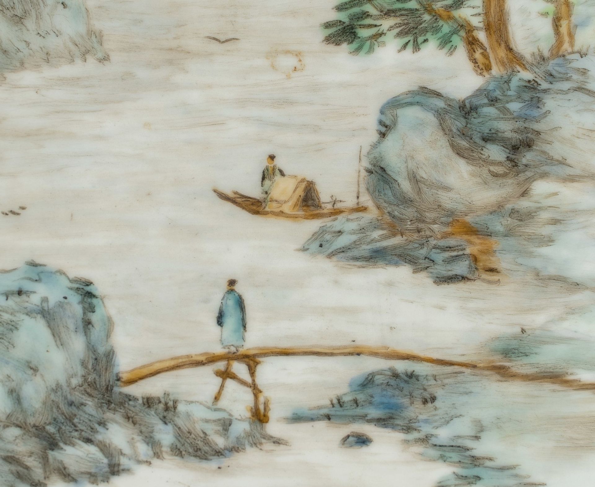 Arte Cinese A porcelain tile painted with river landscape China, early 20th century . - Bild 2 aus 2