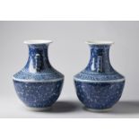 Arte Cinese A pair of large arrow shaped blue and white porcelain vases bearing a double circle blu